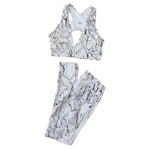Varley White Marble Print Leggings & Sports Bra Set